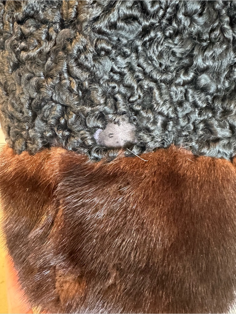 Black Faux Shearling Coat with Brown Fur Trim - Picture 8 of 9